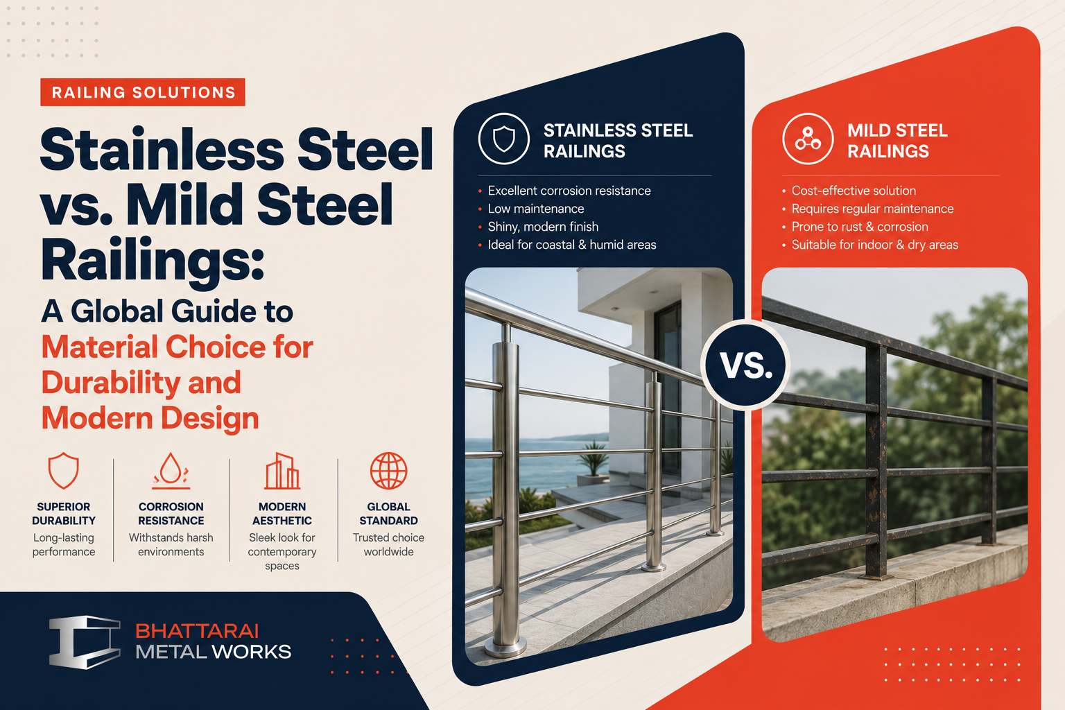 Stainless Steel vs. Mild Steel Railings: A Global Guide to Material Choice for Durability and Modern Design